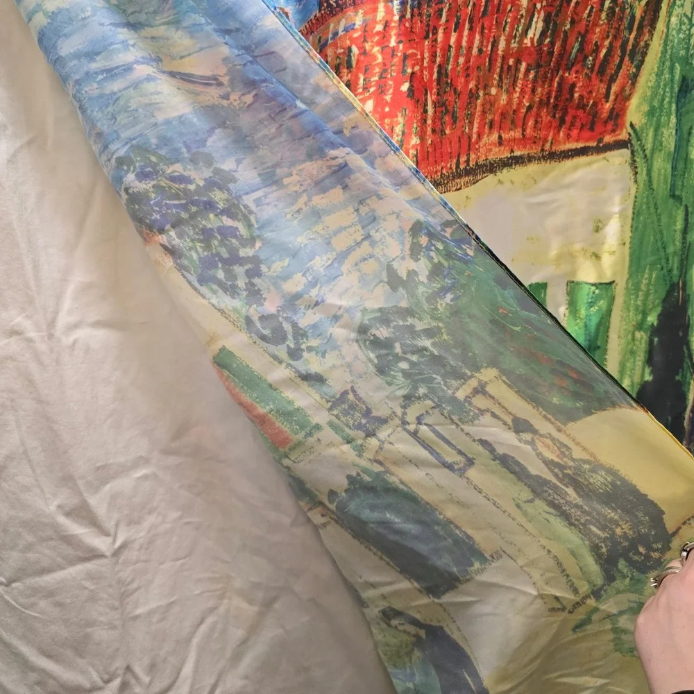 Van Gogh White House At Night Art Style Scarf Silk Blend Blue Red Green‎